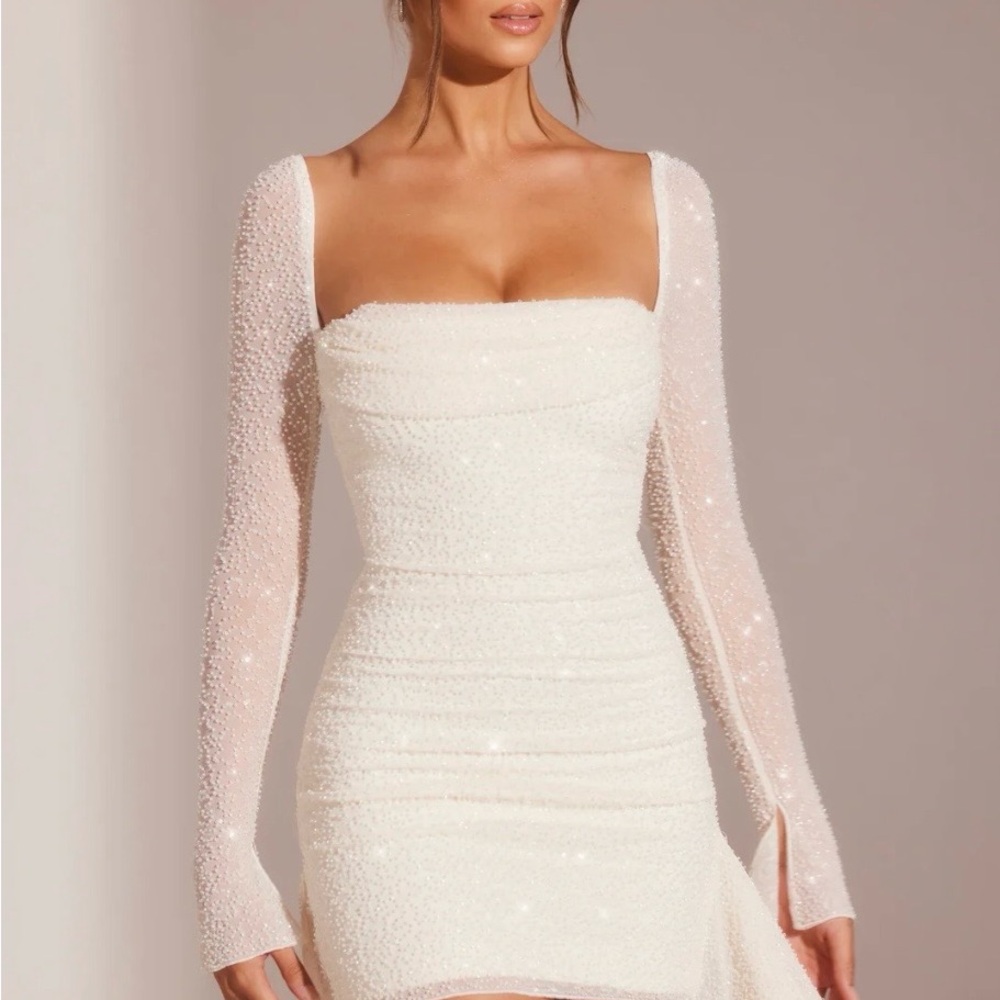 Oh Polly Sparkling Cream Long Sleeve Dress